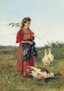 Russe œuvres - une fille avec des oies 1875 Vladimir Makovsky russe